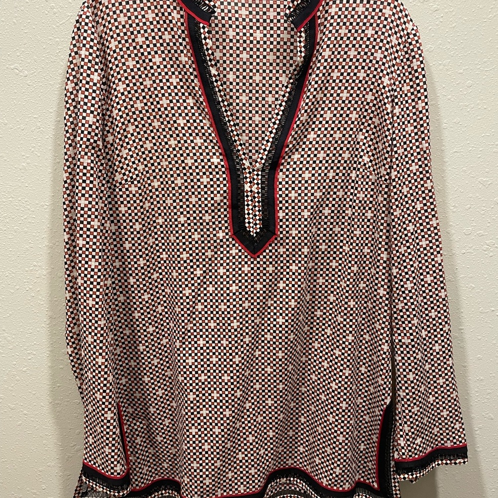 Tory Burch Black and Red Checkered Top
